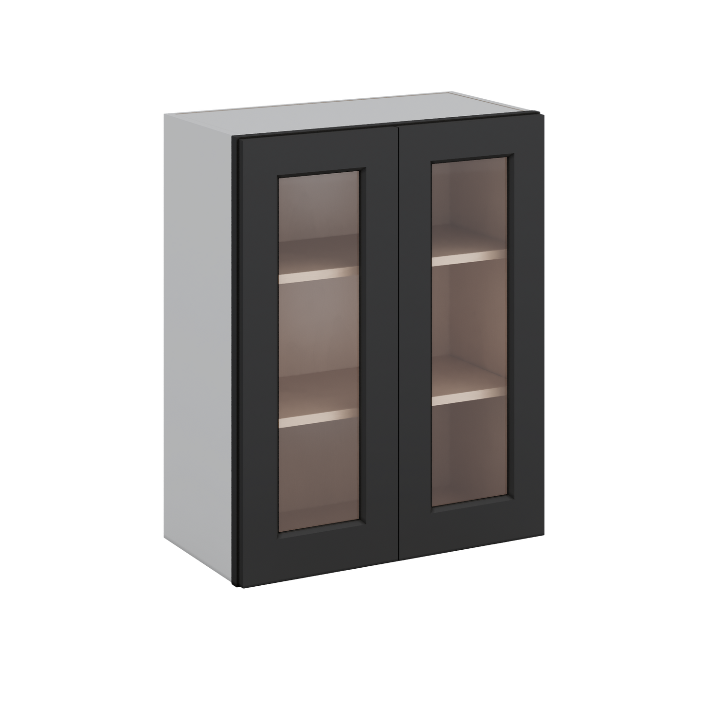 30" Tall 15HNS Hermosa Noir Black Shaker 1-1/4" Overlay Glass Ready Wall Cabinet - Double Door 24", 27", 30", 33" & 36" Wide