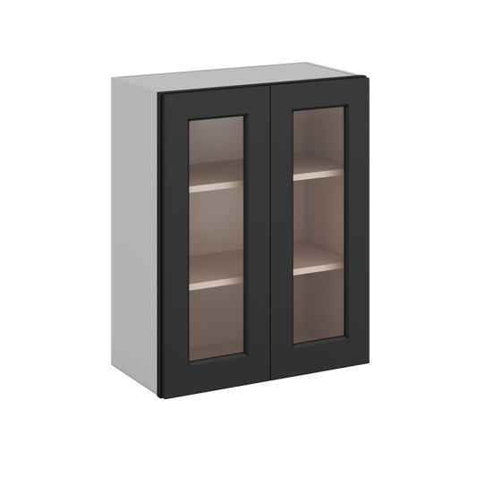 30" Tall 15HNS Hermosa Noir Black Shaker 1-1/4" Overlay Glass Ready Wall Cabinet - Double Door 24", 27", 30", 33" & 36" Wide