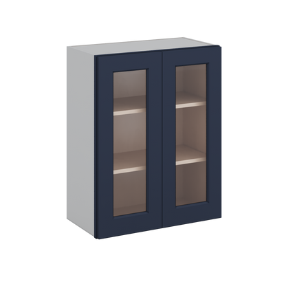 30" Tall NB29 Naval Blue Shaker 1-1/4" Overlay Glass Ready Wall Cabinet - Double Door 24", 27", 30", 33" & 36" 42" Wide