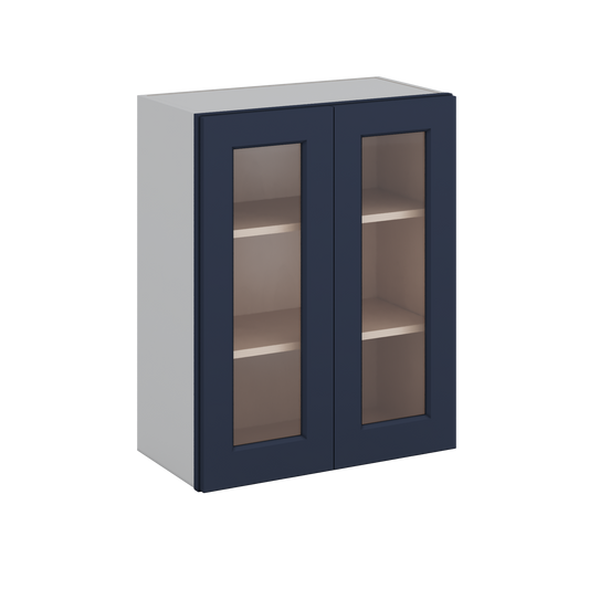 30" Tall NB29 Naval Blue Shaker 1-1/4" Overlay Glass Ready Wall Cabinet - Double Door 24", 27", 30", 33" & 36" 42" Wide