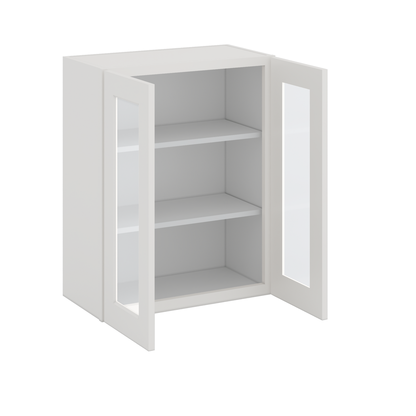 30" Tall 2WS White Shaker 1-1/4" Overlay Glass Ready Wall Cabinet - Double Door 24", 27", 30", 33" & 36" Wide