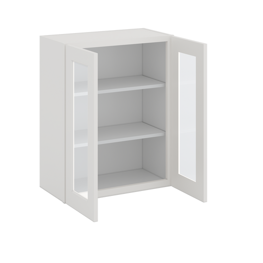 30" Tall White Shaker 1-1/4" Overlay Glass Ready Wall Cabinet - Double Door 24", 27", 30", 33" & 36" Wide