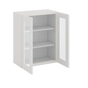 30" Tall 2WS White Shaker 1-1/4" Overlay Wall Glass Cabinet - Double Door 24", 27", 30", 33" & 36" Wide