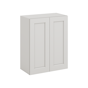 30" Tall 2WS White Shaker 1-1/4" Overlay Wall Cabinet - Double Door 24", 27", 30", 33" & 36" Wide