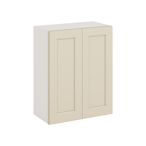 30" Tall Manhattan Cream Shaker 1-1/4" Overlay Wall Cabinet - Double Door 24", 27", 30", 33" & 36" Wide
