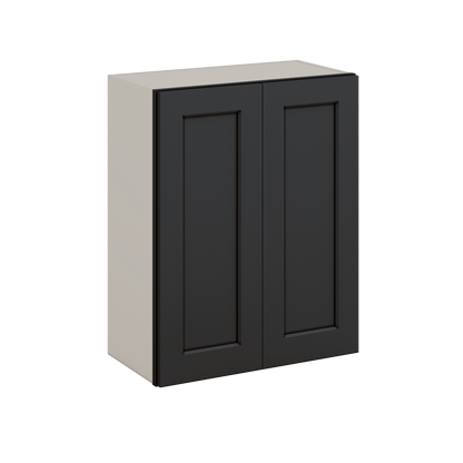 30" Tall 15HNS Hermosa Noir Black Shaker 1-1/4" Overlay Wall Cabinet - Double Door 24", 27", 30", 33" & 36" Wide