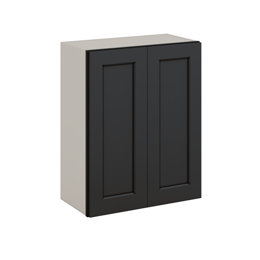30" Tall 15HNS Hermosa Noir Black Shaker 1-1/4" Overlay Wall Cabinet - Double Door 24", 27", 30", 33" & 36" Wide