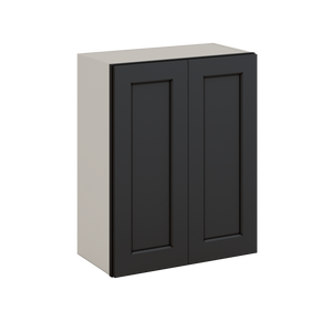 30" Tall 15HNS Hermosa Noir Black Shaker 1-1/4" Overlay Wall Cabinet - Double Door 24", 27", 30", 33" & 36" Wide