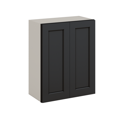 30" Tall 15HNS Hermosa Noir Black Shaker 1-1/4" Overlay Wall Cabinet - Double Door 24", 27", 30", 33" & 36" Wide