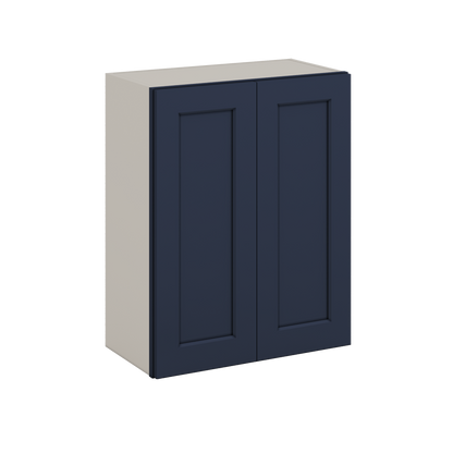 30" Tall NB29- Naval Blue Shaker 1-1/4" Overlay Wall Cabinet - Double Door 24", 27", 30", 33" & 36" 42" Wide