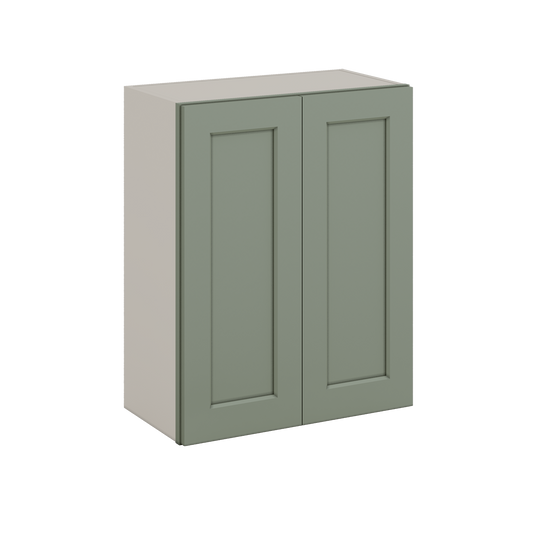30" Tall Green Shaker 1-1/4" Overlay Wall Cabinet - Double Door 24", 27", 30", 33" & 36" Wide
