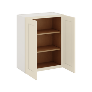30" Tall Manhattan Cream Shaker 1-1/4" Overlay Wall Cabinet - Double Door 24", 27", 30", 33" & 36" Wide