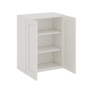 30" Tall 2WS White Shaker 1-1/4" Overlay Wall Cabinet - Double Door 24", 27", 30", 33" & 36" Wide