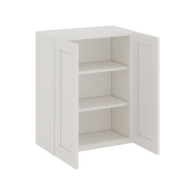 30" Tall 2WS White Shaker 1-1/4" Overlay Wall Cabinet - Double Door 24", 27", 30", 33" & 36" Wide