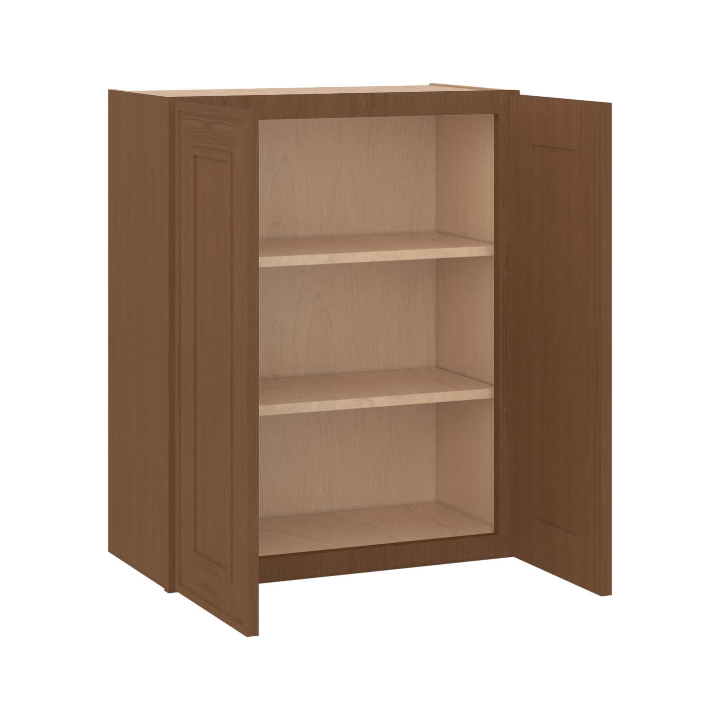30" Tall Double Door 24", 27", 30", 33" & 36" Elegant Craftsman Mocha Shaker 1-1/4" Overlay Wall Cabinet