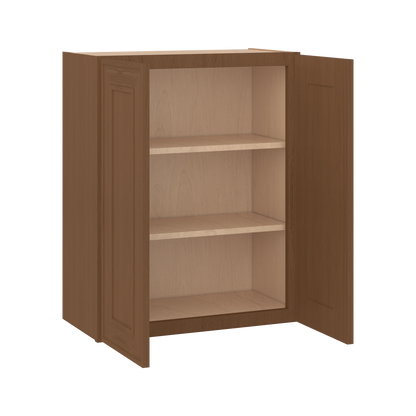 30" Tall Double Door 24", 27", 30", 33" & 36" Elegant Craftsman Mocha Shaker 1-1/4" Overlay Wall Cabinet