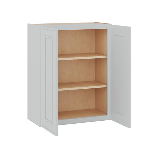30" Tall Double Door 24", 27", 30", 33" & 36" White Elegant Oak Craftsman Shaker 1-1/4" Overlay Wall Cabinet
