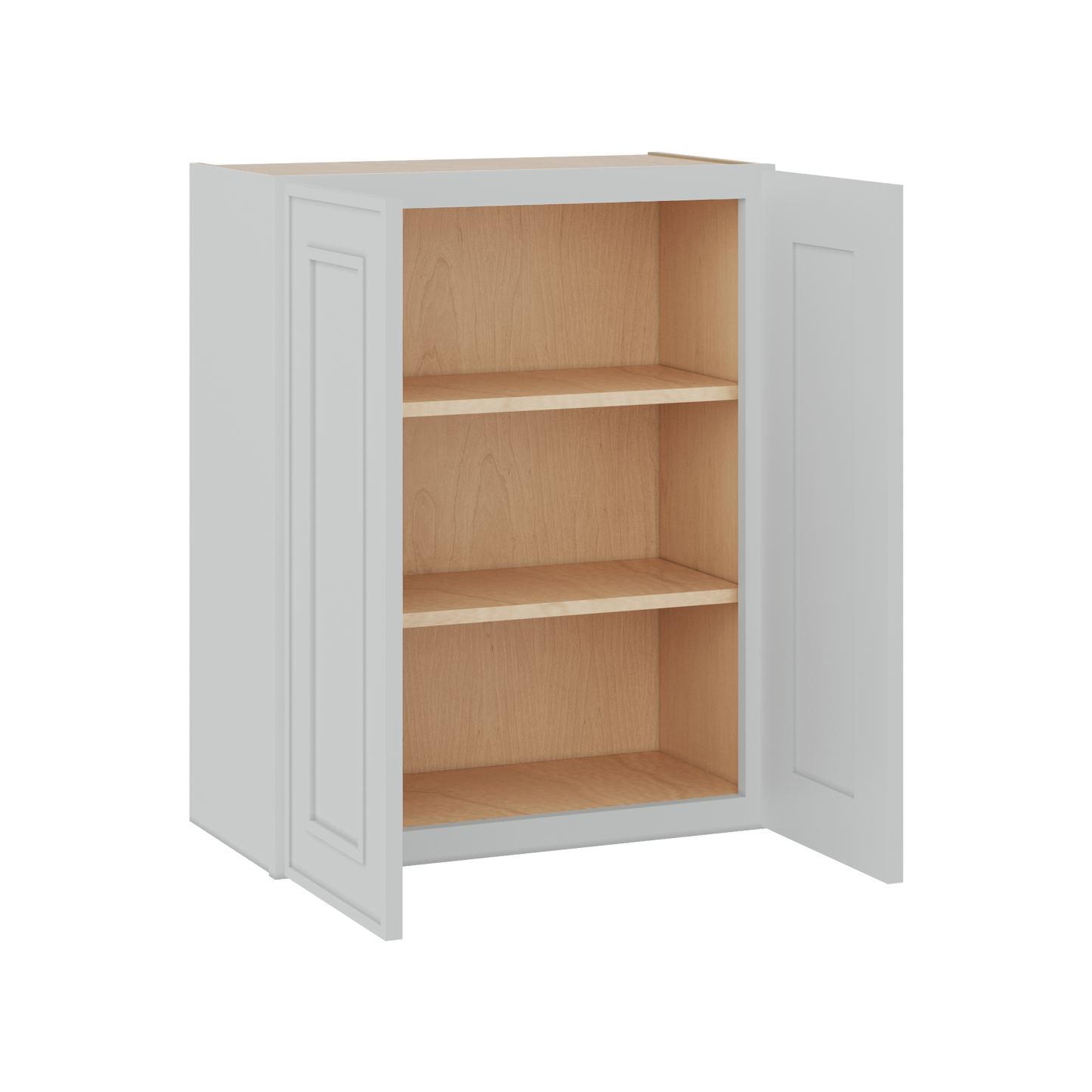 30" Tall Double Door 24", 27", 30", 33" & 36" White Elegant Oak Craftsman Shaker 1-1/4" Overlay Wall Cabinet