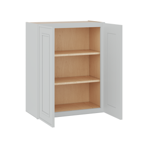 30" Tall Double Door 24", 27", 30", 33" & 36" White Elegant Oak Craftsman Shaker 1-1/4" Overlay Wall Cabinet