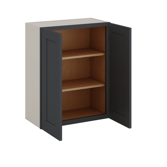 30" Tall 15HNS Hermosa Noir Black Shaker 1-1/4" Overlay Wall Cabinet - Double Door 24", 27", 30", 33" & 36" Wide