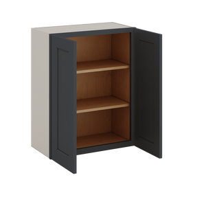 30" Tall 15HNS Hermosa Noir Black Shaker 1-1/4" Overlay Wall Cabinet - Double Door 24", 27", 30", 33" & 36" Wide