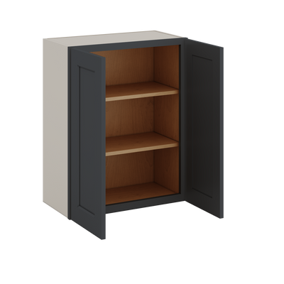 30" Tall 15HNS Hermosa Noir Black Shaker 1-1/4" Overlay Wall Cabinet - Double Door 24", 27", 30", 33" & 36" Wide