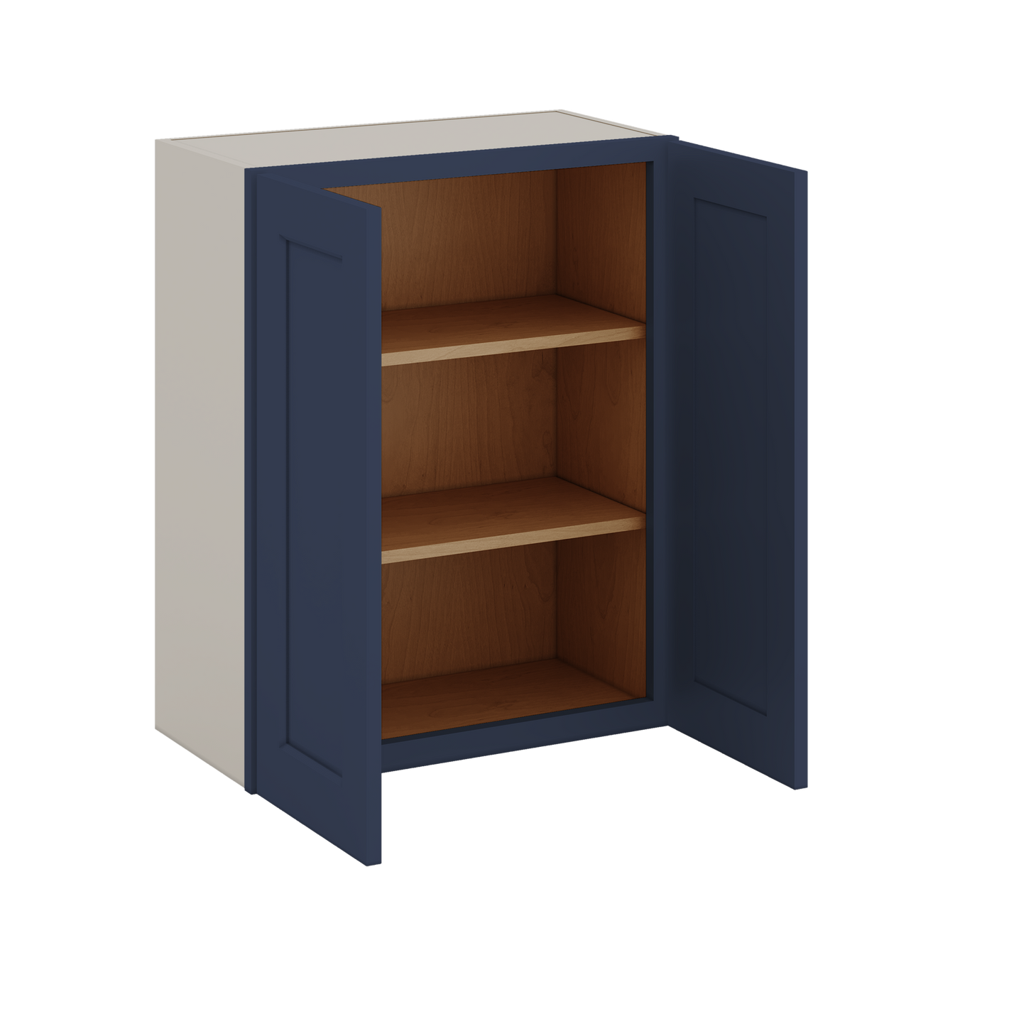 30" Tall NB29- Naval Blue Shaker 1-1/4" Overlay Wall Cabinet - Double Door 24", 27", 30", 33" & 36" 42" Wide
