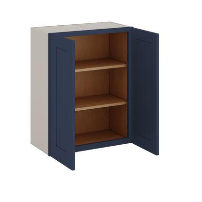 30" Tall NB29- Naval Blue Shaker 1-1/4" Overlay Wall Cabinet - Double Door 24", 27", 30", 33" & 36" 42" Wide