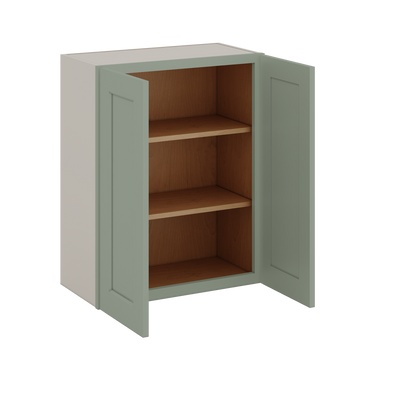 30" Tall Green Shaker 1-1/4" Overlay Wall Cabinet - Double Door 24", 27", 30", 33" & 36" Wide