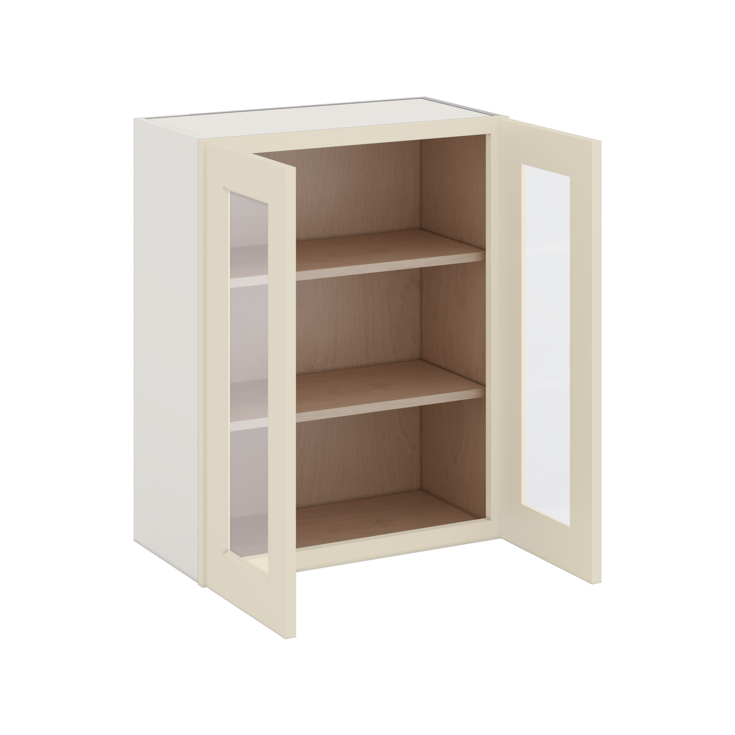 30" Tall Manhattan Cream Shaker 1-1/4" Overlay Glass Ready Wall Cabinet - Double Door 24", 27", 30", 33" & 36" Wide