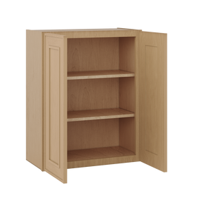 30" Tall Double Door 24", 27", 30", 33" & 36" Elegant Oak Craftsman Shaker 1-1/4" Overlay Wall Cabinet