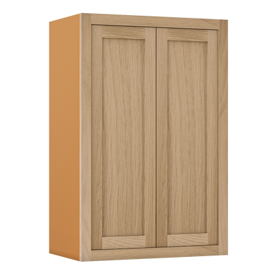 39" Tall White Oak Inset Shaker Wall Cabinet - Double Door 24", 27", 30", 33" & 36" Wide