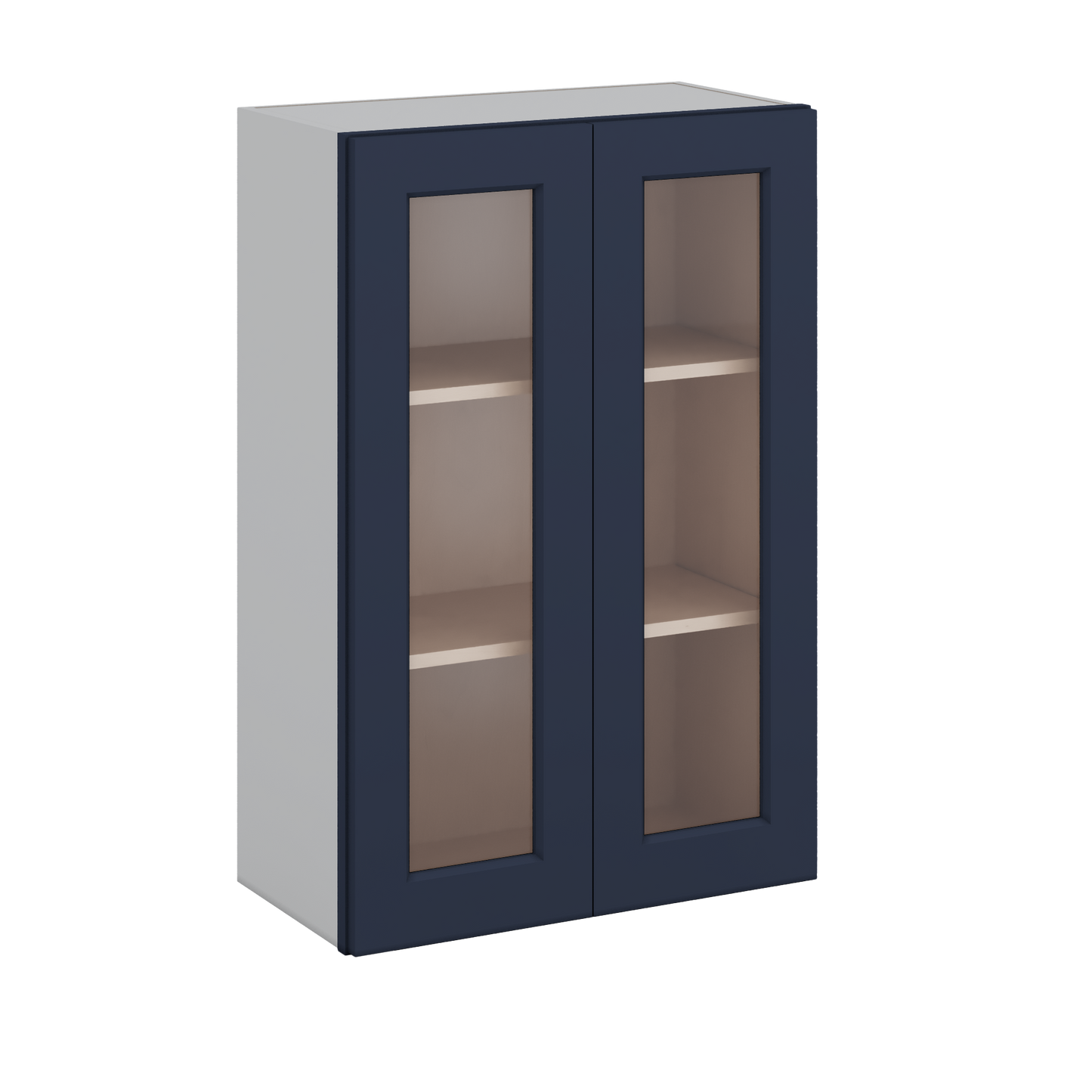 36" Tall NB29- Naval Blue Shaker 1-1/4" Overlay Glass Ready Wall Cabinet - Double Door 24", 27", 30", 33" & 36" Wide