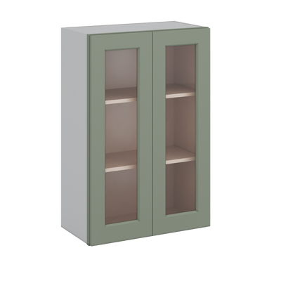 36" Tall Green Shaker 1-1/4" Overlay Glass Ready Wall Cabinet - Double Door 24", 27", 30", 33" & 36" Wide