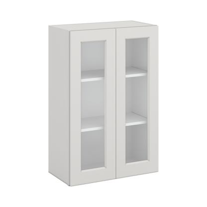 36" Tall 2WS White Shaker 1-1/4" Overlay Glass Ready Wall Cabinet - Double Door 24", 27", 30", 33" & 36" Wide