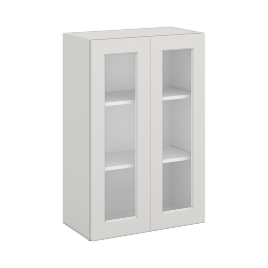 36" Tall White Shaker 1-1/4" Overlay Glass Ready Wall Cabinet - Double Door 24", 27", 30", 33" & 36" Wide