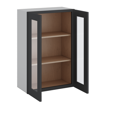 36" Tall 15HNS Hermosa Noir Black Shaker 1-1/4" Overlay Glass Ready Wall Cabinet - Double Door 24", 27", 30", 33" & 36" Wide