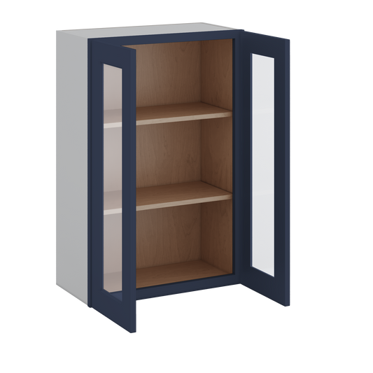 36" Tall NB29- Naval Blue Shaker 1-1/4" Overlay Glass Ready Wall Cabinet - Double Door 24", 27", 30", 33" & 36" Wide