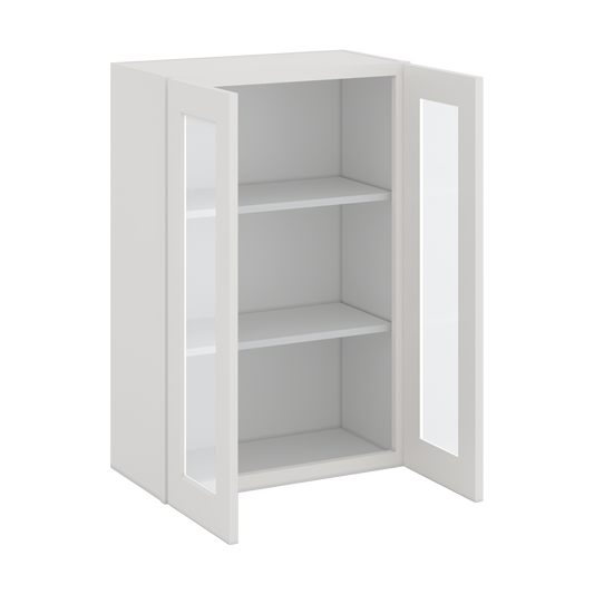 36" Tall White Shaker 1-1/4" Overlay Glass Ready Wall Cabinet - Double Door 24", 27", 30", 33" & 36" Wide