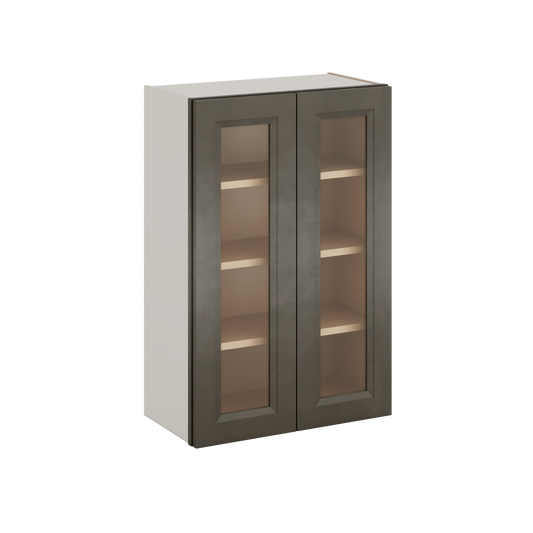 36" Tall Huntington Cinder Double Shaker Glass Ready Wall Cabinet - Double Door 24", 27", 30", 33" & 36" Wide