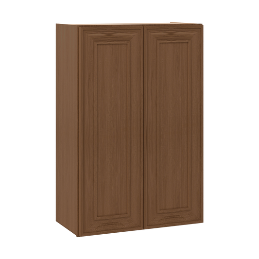 36" Tall Double Door 24", 27", 30", 33" & 36" Wide Mocha Elegant Oak Shaker Wall Cabinet