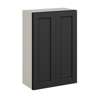 36" Tall 15HNS Hermosa Noir Black Shaker 1-1/4" Overlay Wall Cabinet - Double Door 24", 27", 30", 33" & 36" Wide
