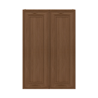 36" Tall Double Door 24", 27", 30", 33" & 36" Wide Mocha Elegant Oak Shaker Wall Cabinet