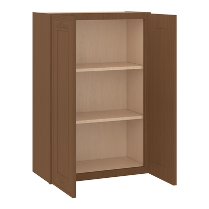 36" Tall Double Door 24", 27", 30", 33" & 36" Wide Mocha Elegant Oak Shaker Wall Cabinet