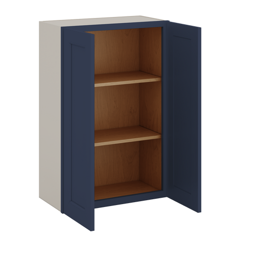 36" Tall 29NB Naval Blue Shaker 1-1/4" Overlay Wall Cabinet - Double Door 24", 27", 30", 33" & 36" 42" Wide
