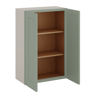 36" Tall Green Shaker 1-1/4" Overlay Wall Cabinet - Double Door 24", 27", 30", 33" & 36" Wide