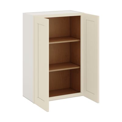 36" Tall Manhattan Cream Shaker 1-1/4" Overlay Wall Cabinet - Double Door 24", 27", 30", 33" & 36" Wide