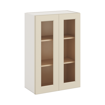 36" Tall Manhattan Cream Shaker 1-1/4" Overlay Glass Ready Wall Cabinet - Double Door 24", 27", 30", 33" & 36" Wide