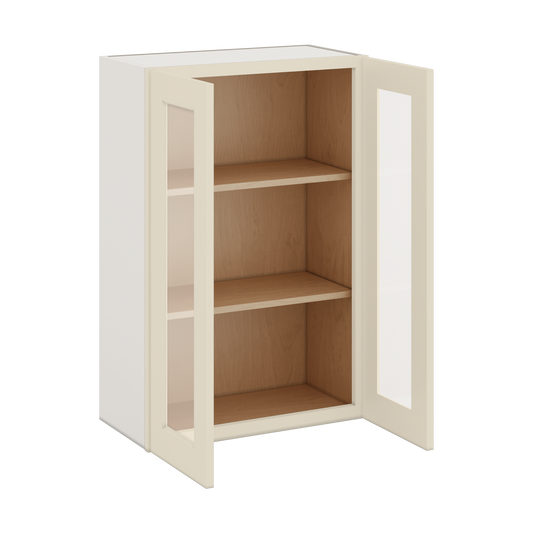 36" Tall Manhattan Cream Shaker 1-1/4" Overlay Glass Ready Wall Cabinet - Double Door 24", 27", 30", 33" & 36" Wide