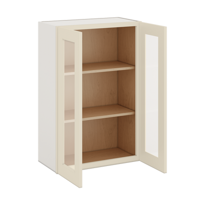 36" Tall Manhattan Cream Shaker 1-1/4" Overlay Glass Ready Wall Cabinet - Double Door 24", 27", 30", 33" & 36" Wide